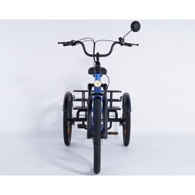 Tricycle adulte non électrique Damius ESSENTIEL bleu métallisé vue de face