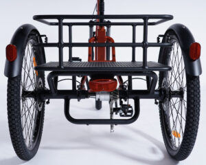 Tricycle adulte Damius ESSENTIEL orange m&eacute;tallis&eacute; avec r&eacute;flecteurs et catadioptres