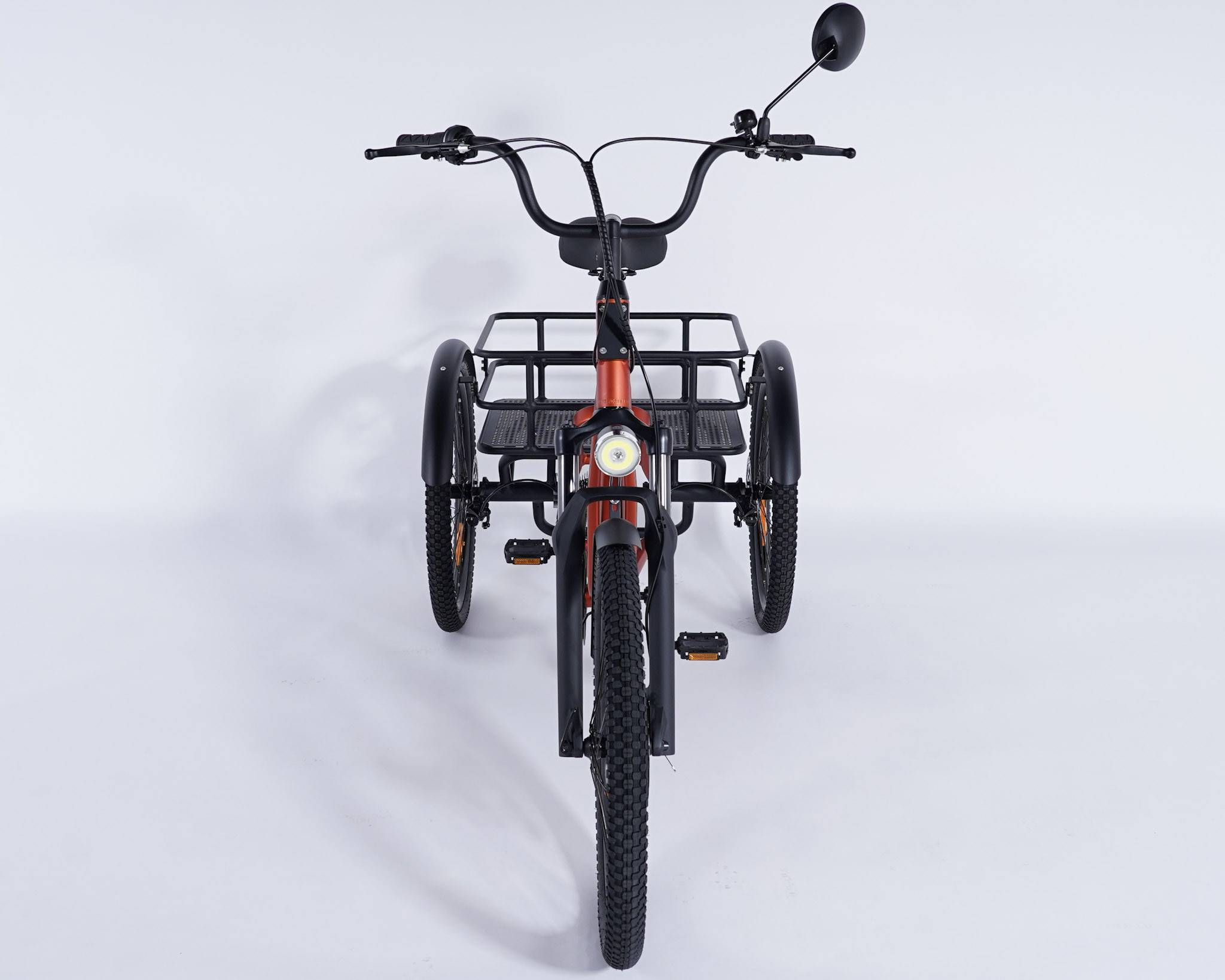Tricycle adulte non électrique Damius ESSENTIEL coloris orange métallisé vue de face