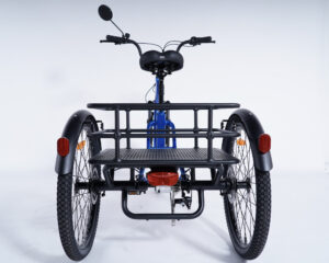Tricycle adulte Damius ESSENTIEL vue arri&egrave;re panier et r&eacute;flecteur de s&eacute;curit&eacute;