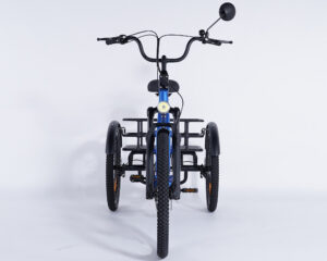Tricycle adulte non &eacute;lectrique Damius ESSENTIEL bleu m&eacute;tallis&eacute; vue de face