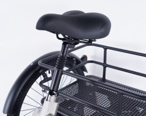 V&eacute;lo &agrave; trois roues &eacute;lectrique panier courses et antivol de cadre