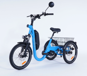 Tricycle &eacute;lectrique Damius EVASION moteur p&eacute;dalier 95 Nm bleu