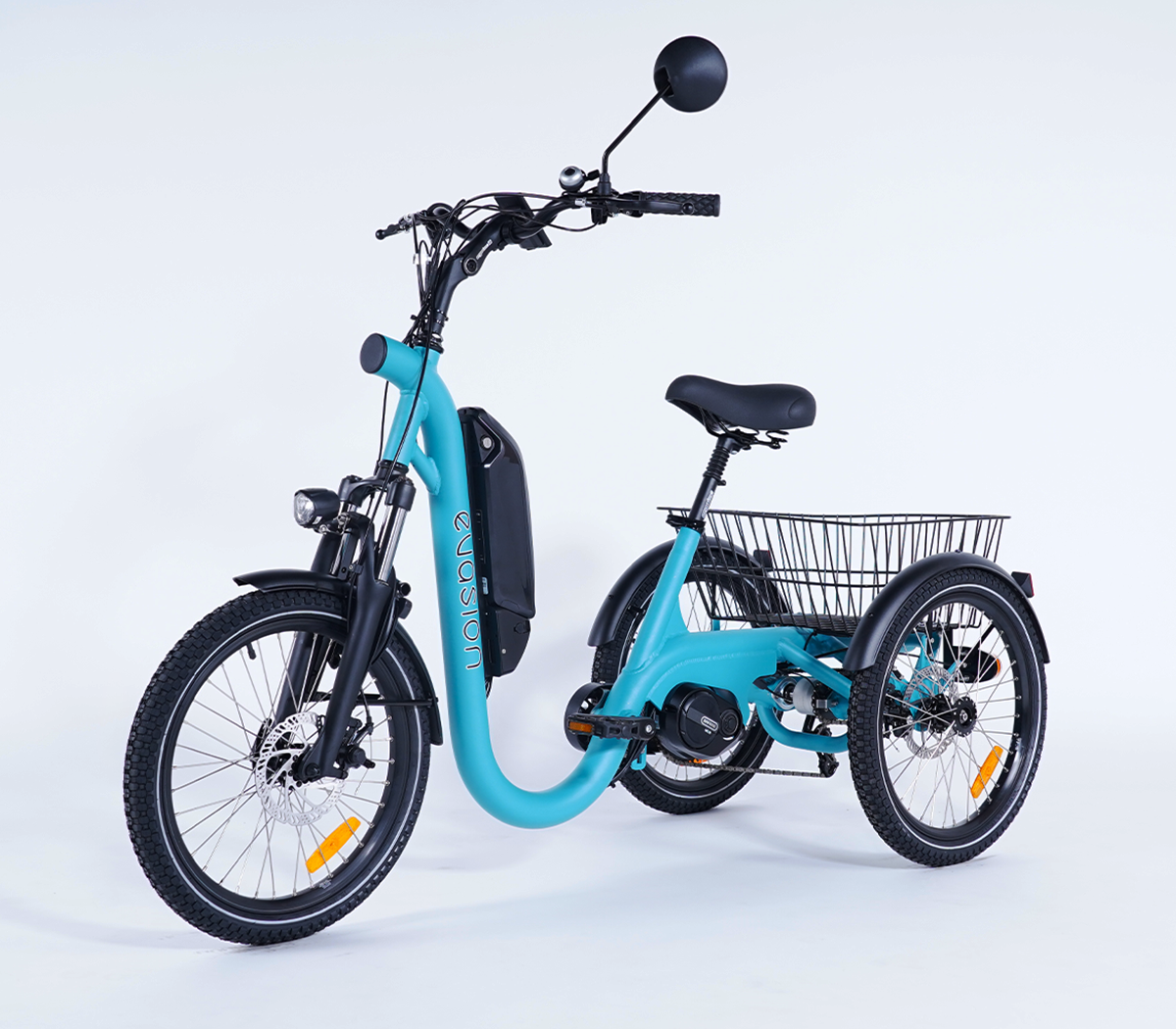 Tricycle électrique Damius EVASION 95 Nm turquoise avec panier arrière